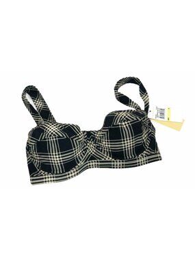 Michael Kors Bikini Bra Black Beige Sedona Plaid Womens 4 NWT Underwire Top 